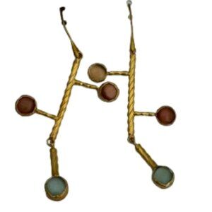 Pink, Blue Long Double Hinged Gold Plated Earring | Cat Eye Stones | NWT